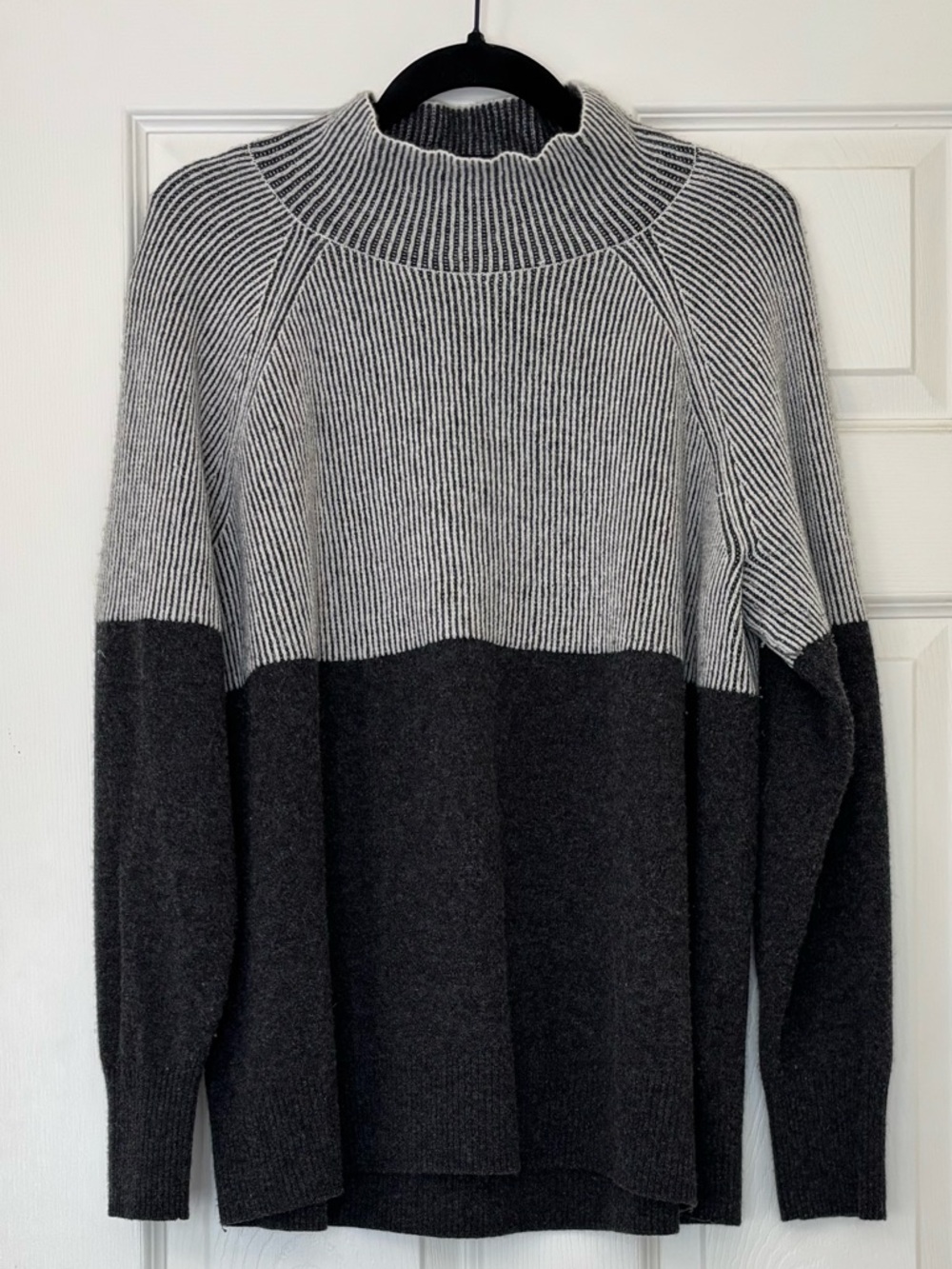 Summersalt The Luxe Cashmere and Wool Blend Two Tone Ribbed Funnel Neck Sweater